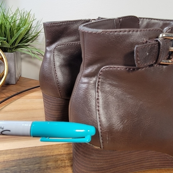 Dr. Scholls Daina Vegan Brown Leather Wedge Ankle Boots Booties Size 9 - Picture 8 of 17